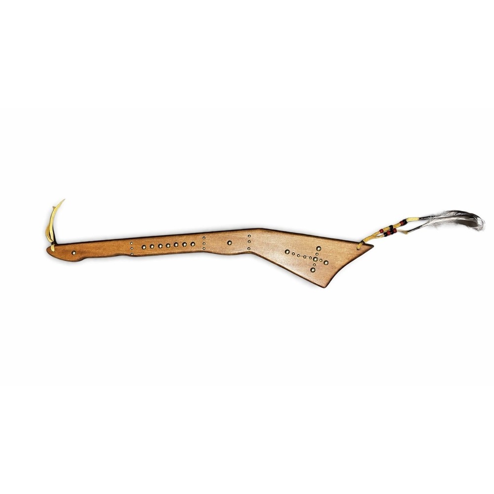 Gunstock War Club Wooden Native American Style Studded Cross Feather Decor